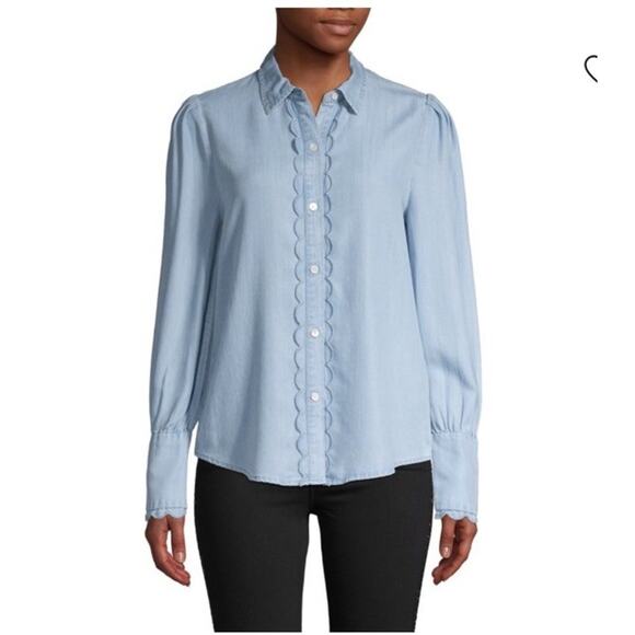 Frame Tops - Frame Soft Chambray Tencel Button Down Scallop Long Sleeve Blouse Sz S $245